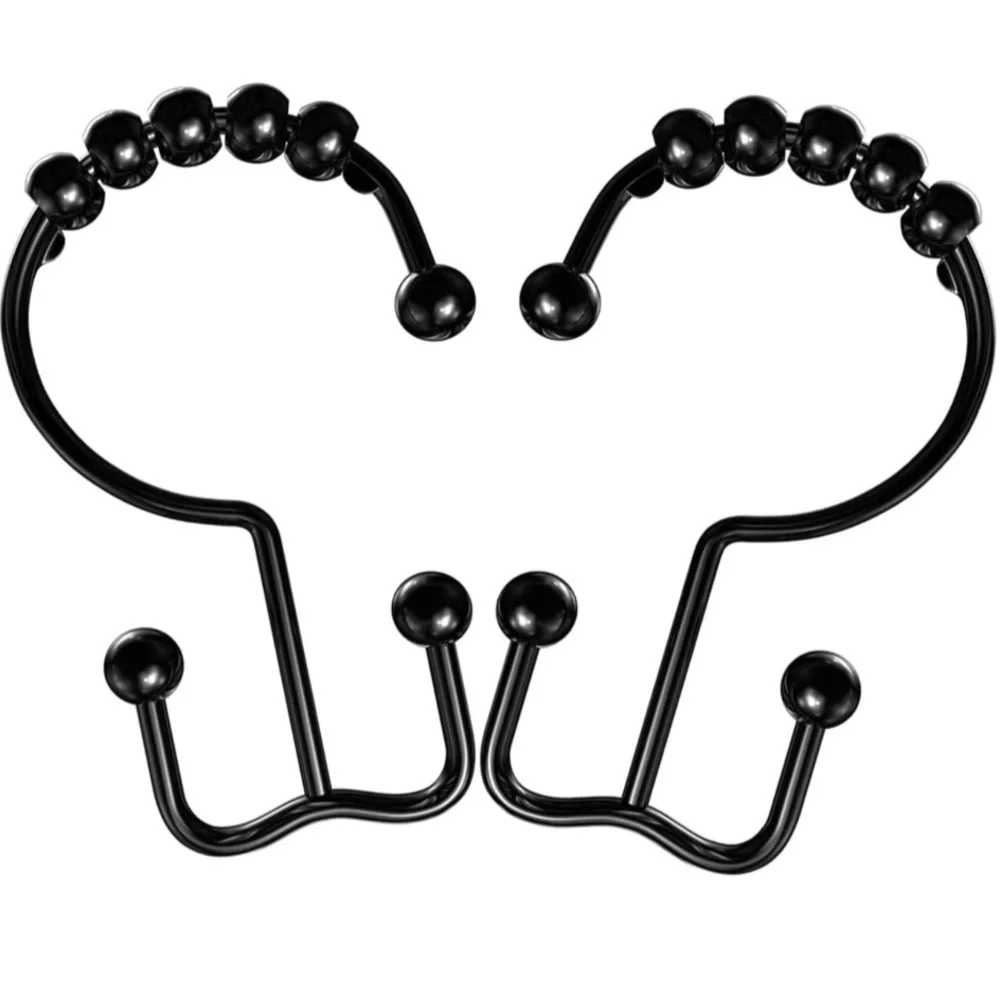 Sultan’s Linens Double Shower Hooks Roller Stainless 12 Piece Black Matt Finish